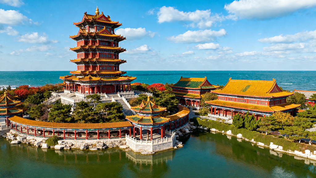 烟台蓬莱阁滨海古建筑风光摄影素材