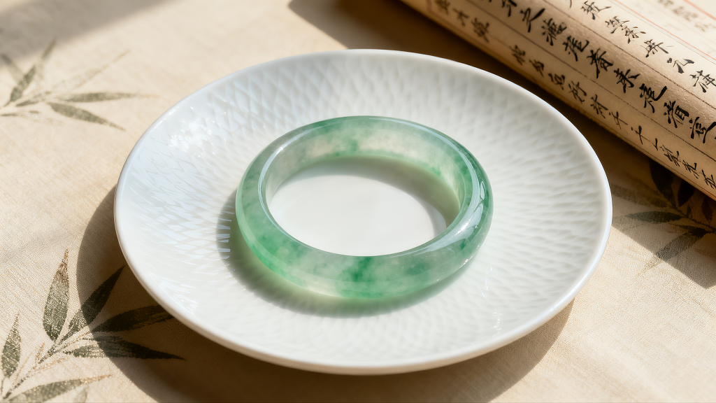 盘子里有一只美丽的玉镯