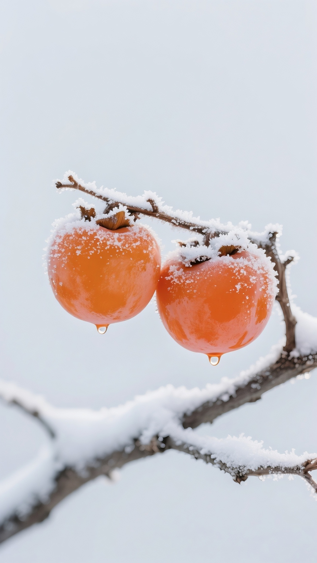 雪后枝头的柿子