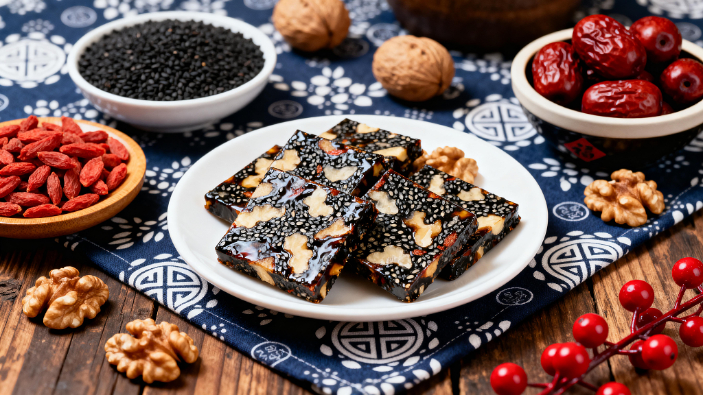 阿胶糕与滋补食材传统养生食品摄影素材