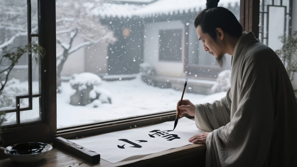 小雪节气古人雪中书法的禅意背景