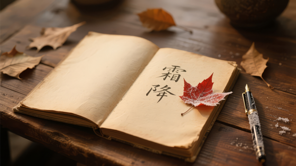 霜降节气古书红叶的文艺怀旧背景