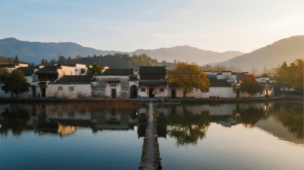 徽派建筑古村落的宁静唯美背景