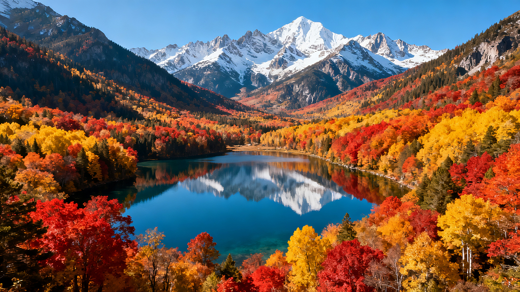 户外湖边红了的枫叶