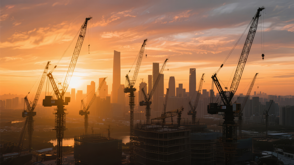 城市建设日出塔吊剪影的希望背景