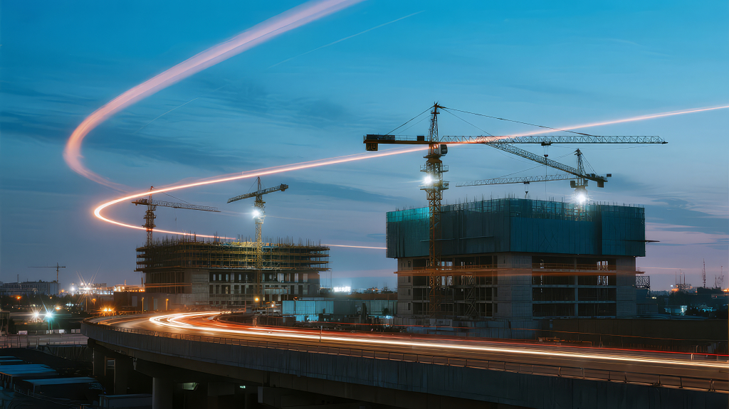 城市建设工地夜晚光绘的延时摄影背景