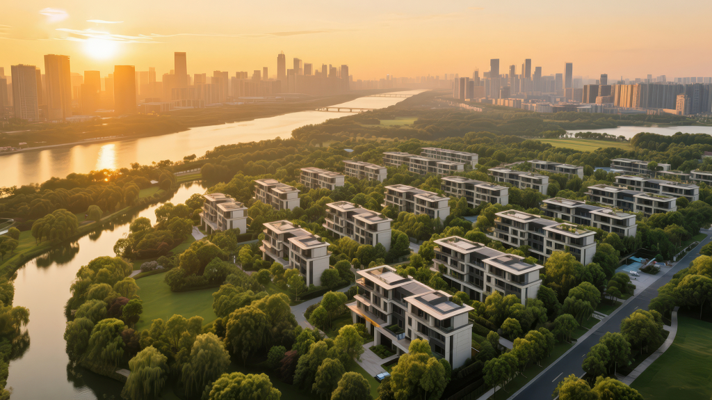 房地产高端别墅区的航拍宜居背景