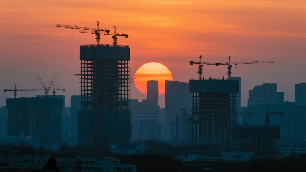 房地产城市建设的日落剪影希望背景