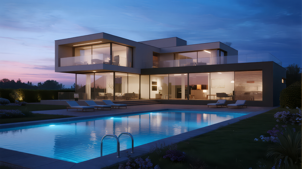 房地产高端别墅泳池的奢华生活背景