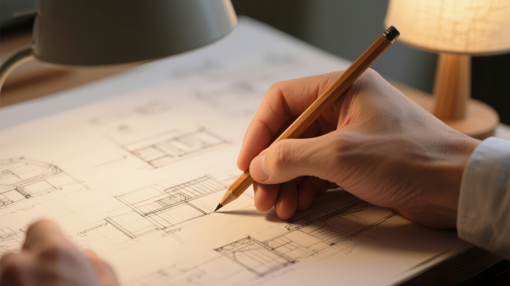 建筑师手绘图纸的专注匠心背景
