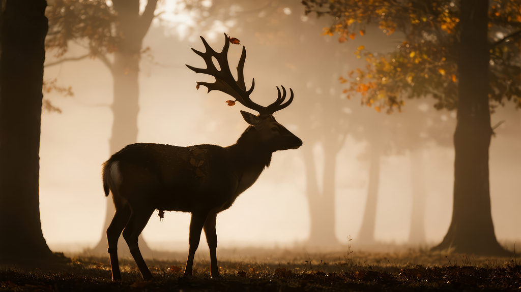 秋季森林雄鹿神秘唯美意境背景