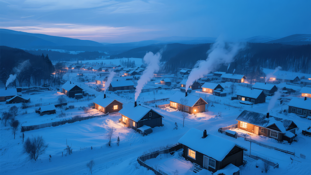冬至雪山村庄的宁静治愈航拍背景