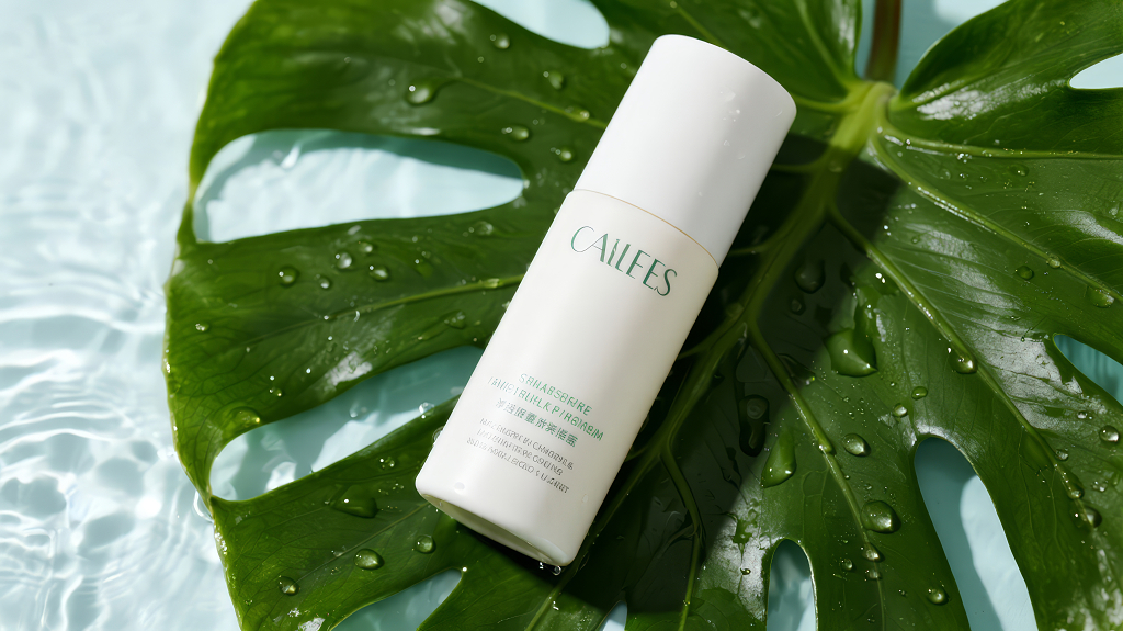 护膚品绿叶清新补水产品展示背景