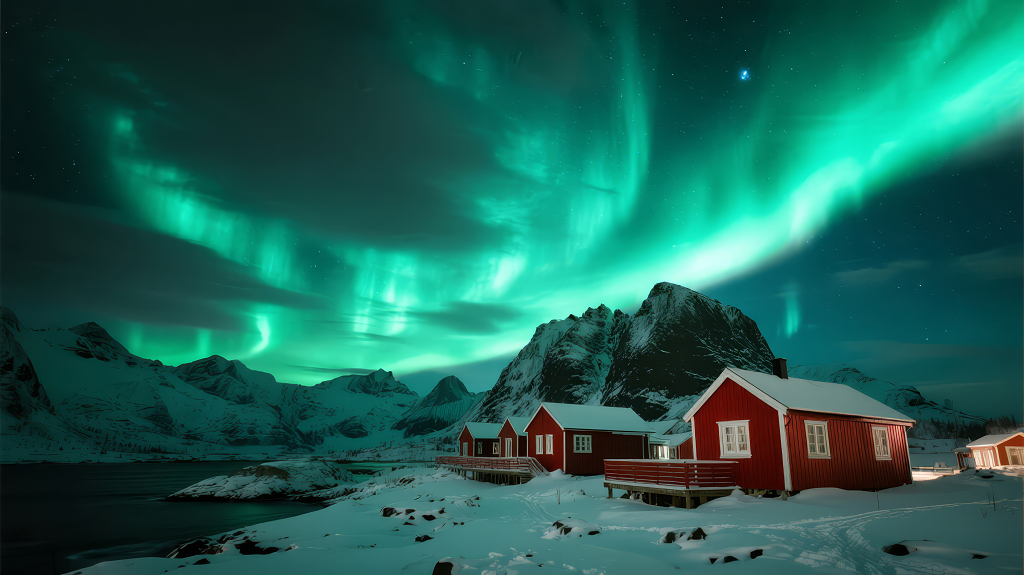 冬至极光木屋的梦幻唯美童话背景