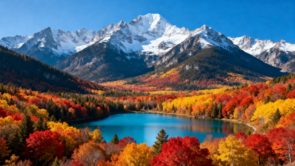 旅游海报雪山湖泊