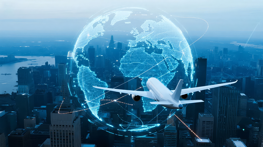 未来全球航空网络与城市发展的科技概念