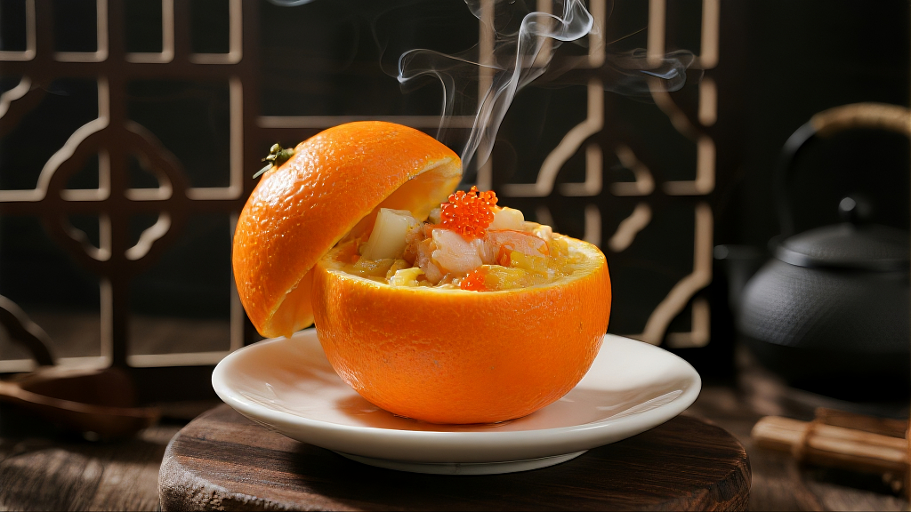 精致风雅的蟹酿橙美食摄影图