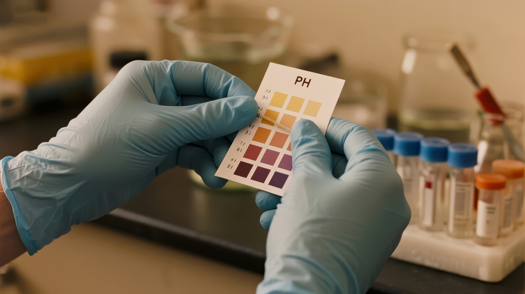 科研人员实验室PH试纸检测的严谨工作