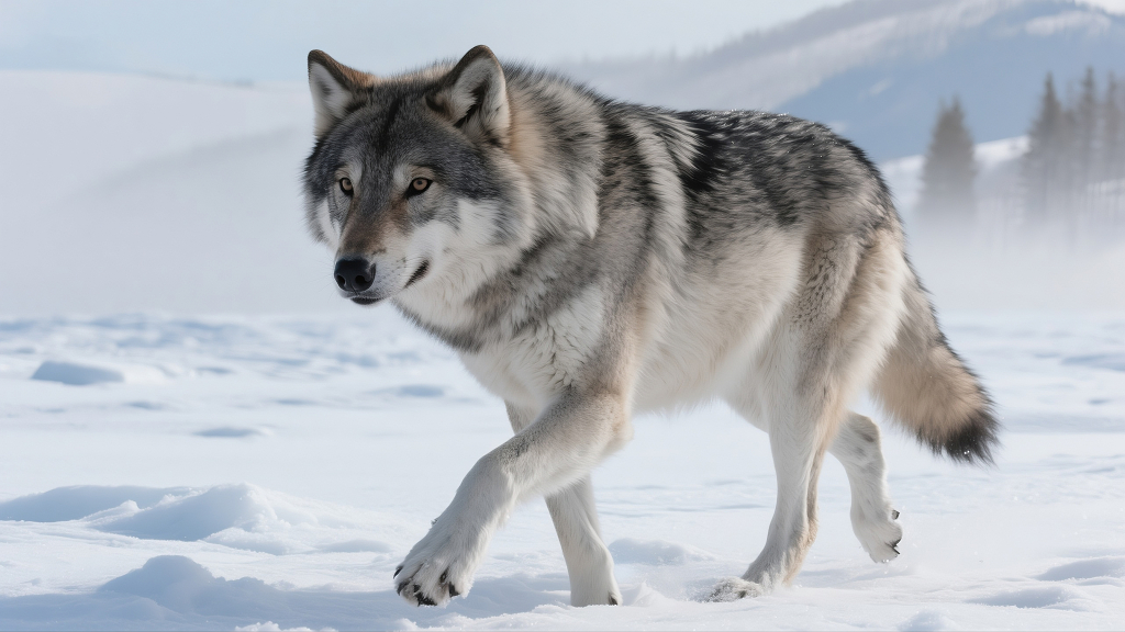 灰狼雪地行走