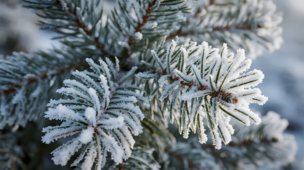 冬季松针挂霜唯美纯净节气背景图