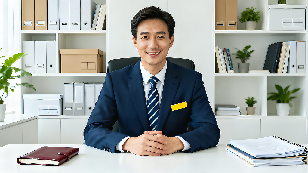 商务人士专业职场形象理财金融行业企业职员深蓝色西装男士办公室