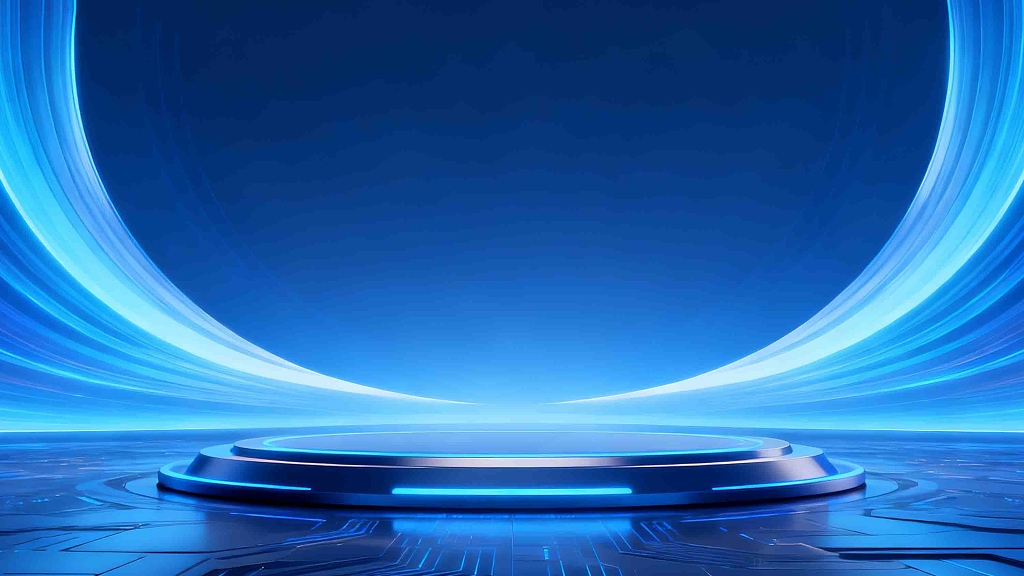 科技KV背景板蓝色光带展台