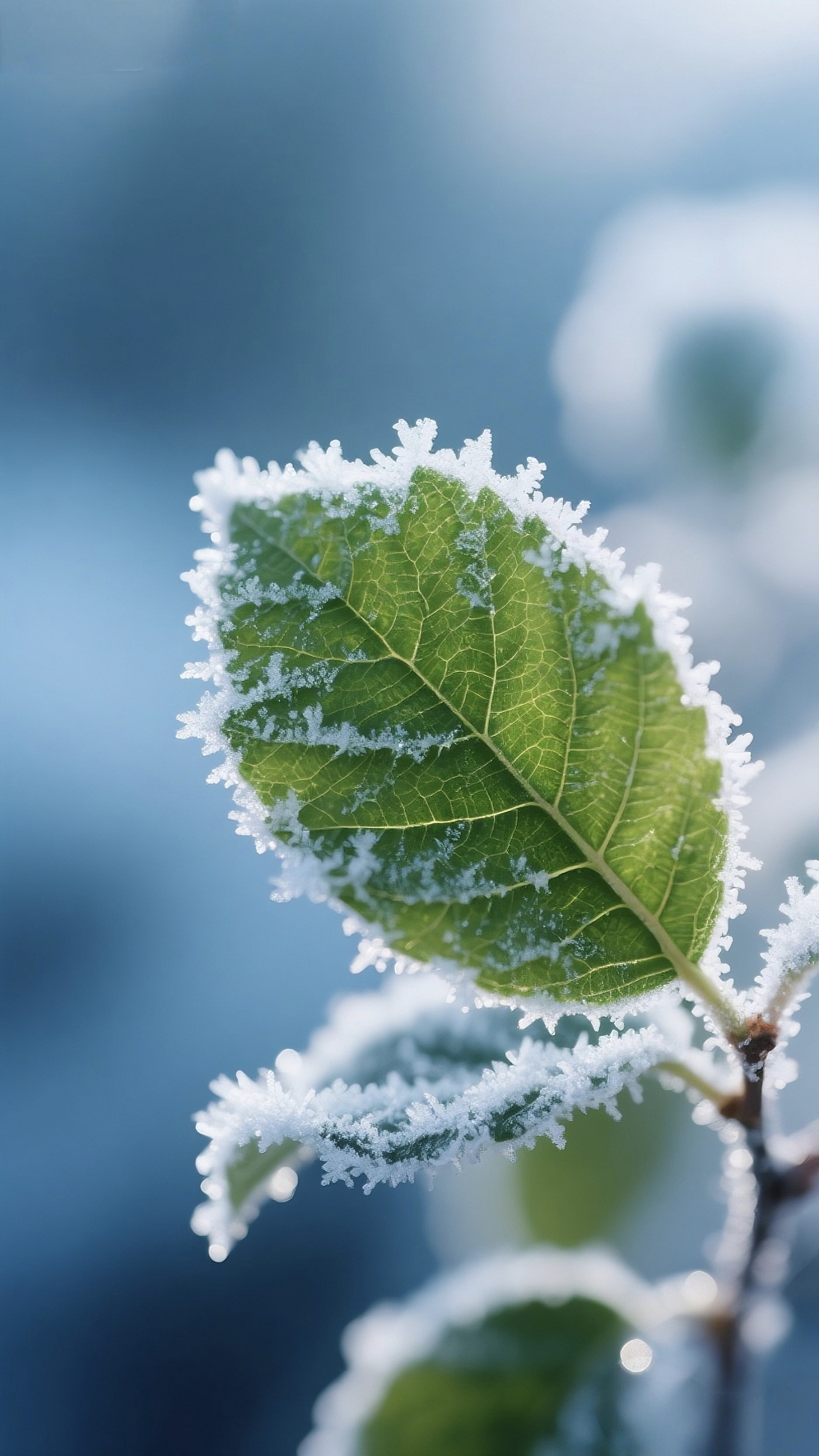 微距摄影霜叶植物冬季清新背景海报