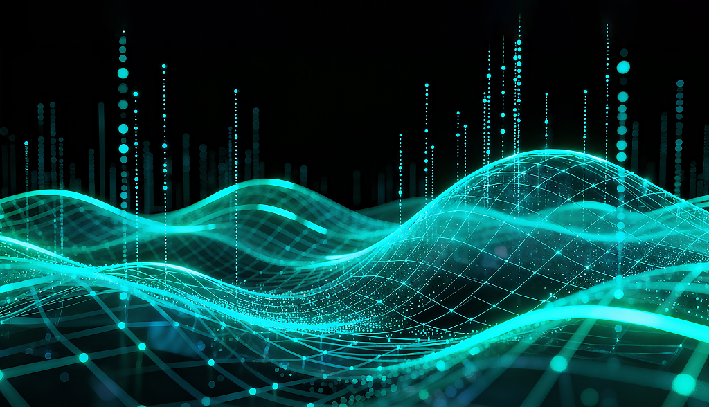 蓝色渐变科技线条曲线波浪线条年会展板背景