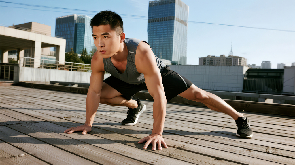 都市健身男士户外运动热身专注背景