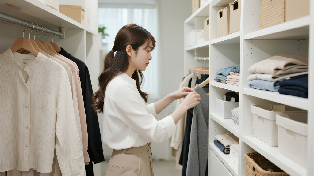 居家生活女性整理衣帽间断舍离背景