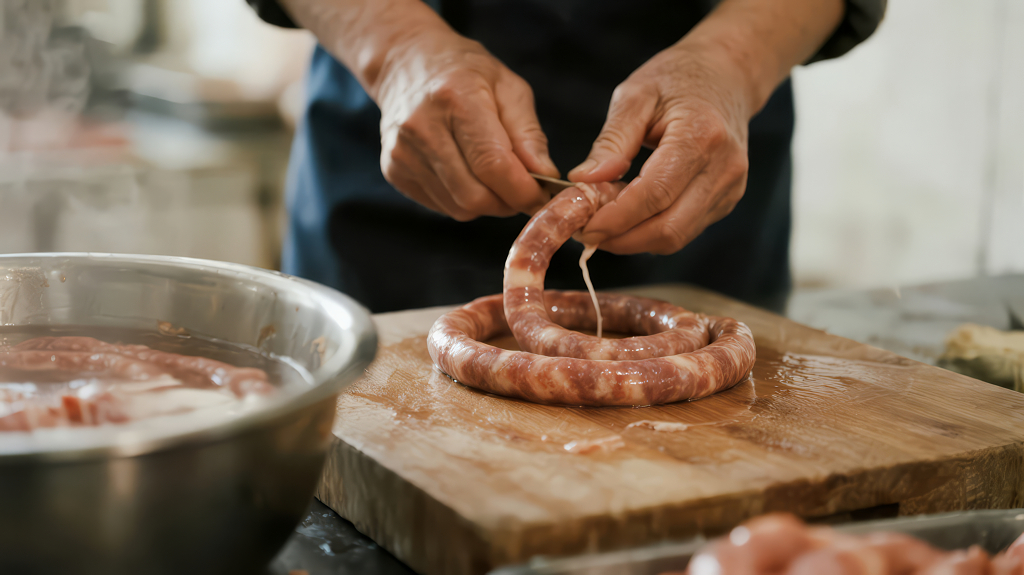 传统手工艺制作灌香肠匠心传承背景