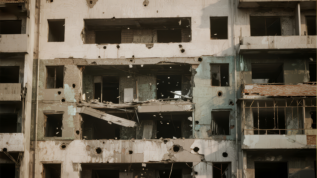 战争危机城市废墟建筑沉重背景图