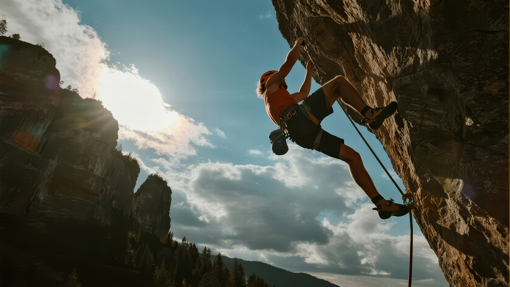 年会励志攀岩者逆光挑战成功背景图