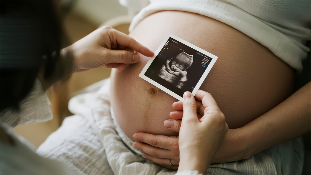 准父母看着B超照期待新生儿的诞生