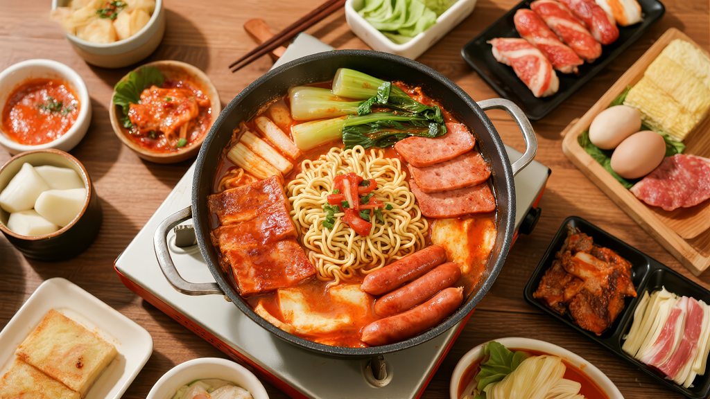 冬季聚餐韩式部队火锅温暖美食图