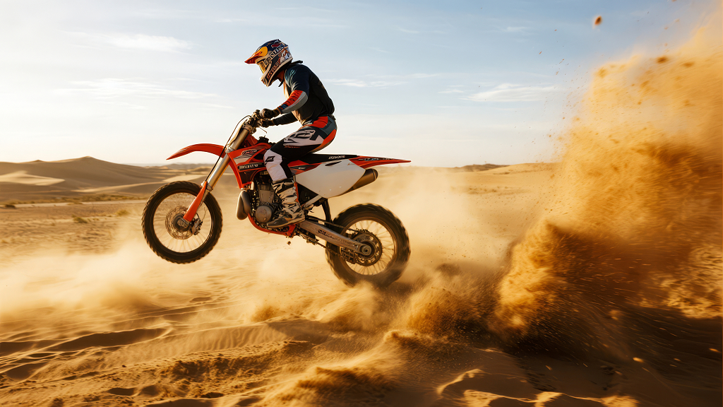 越野摩托车沙漠飞跃激情挑战动感背景