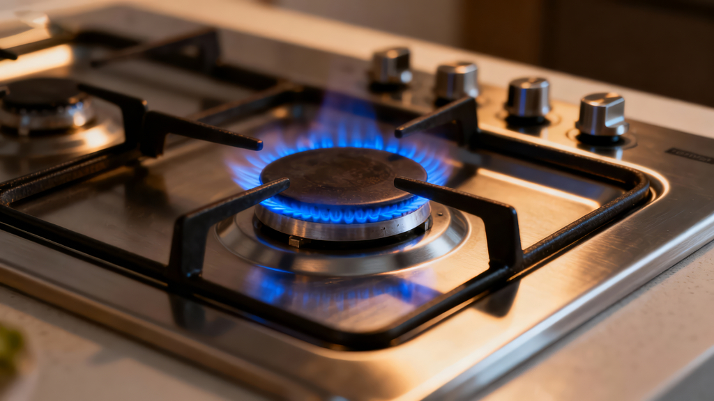 厨房燃气灶燃烧蓝色火焰能源概念