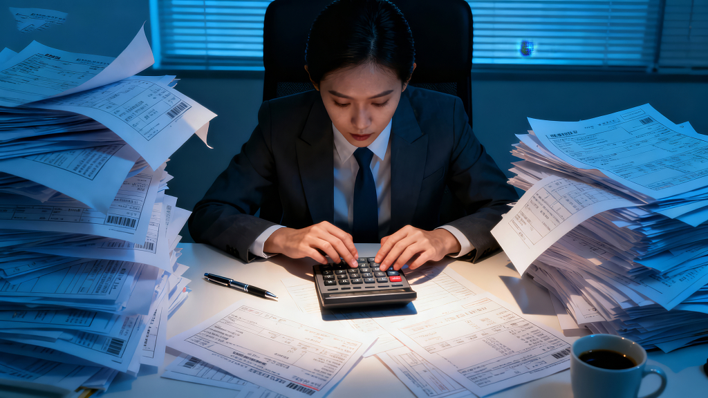 年底财税季商务女性加班审计场景图