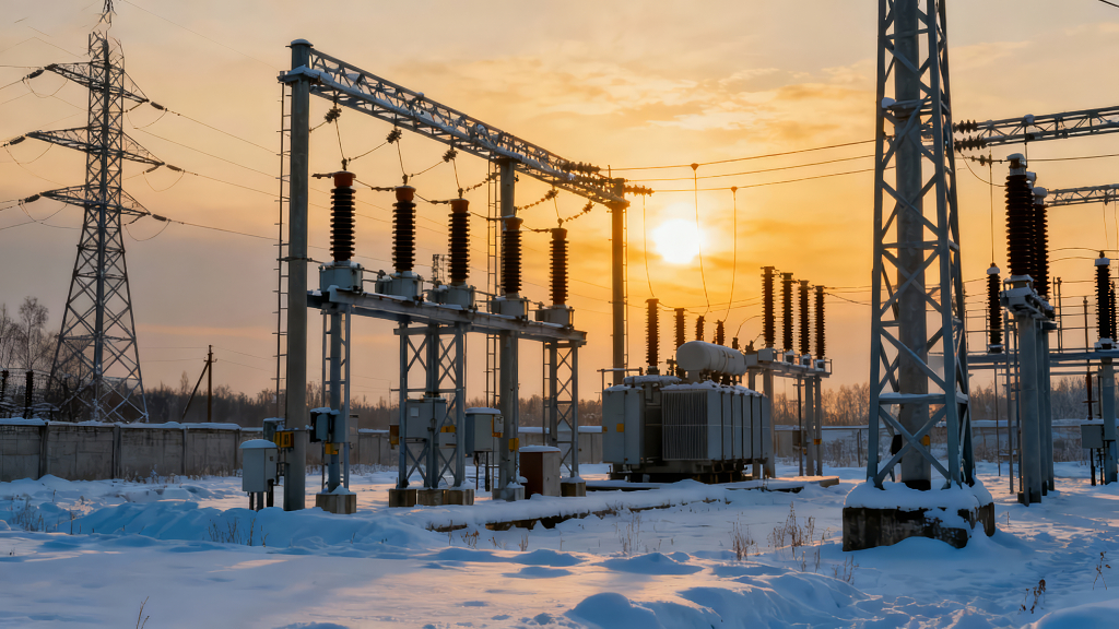 冬季日落工业变电站能源电力背景图