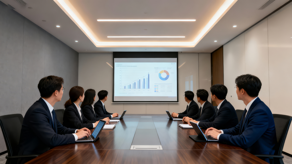 年会商务团队会议室观看数据报告