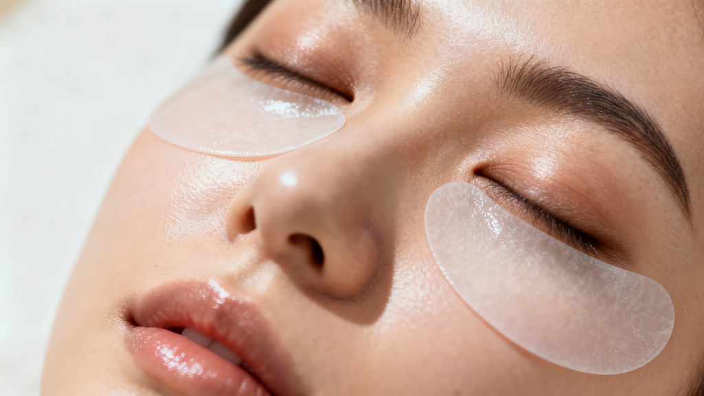 女性面部眼膜护理的放松治愈特写图