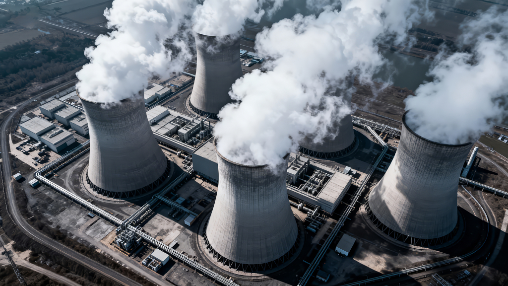 工业能源发电厂航拍污染概念图