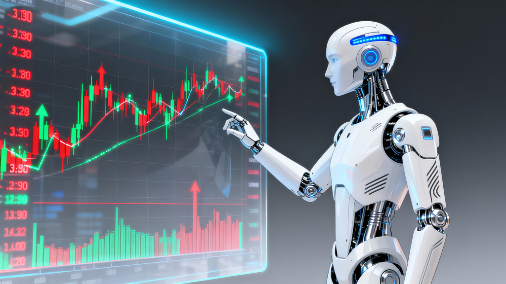 AI机器人分析金融股市未来科技概念图