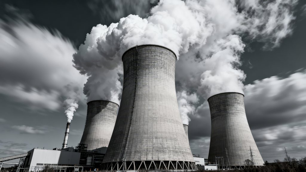 能源危机火电厂大气污染黑白概念图