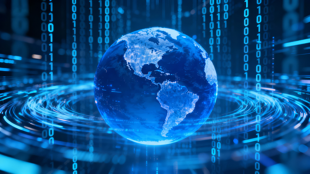 未来科技数字地球与代码抽象背景图