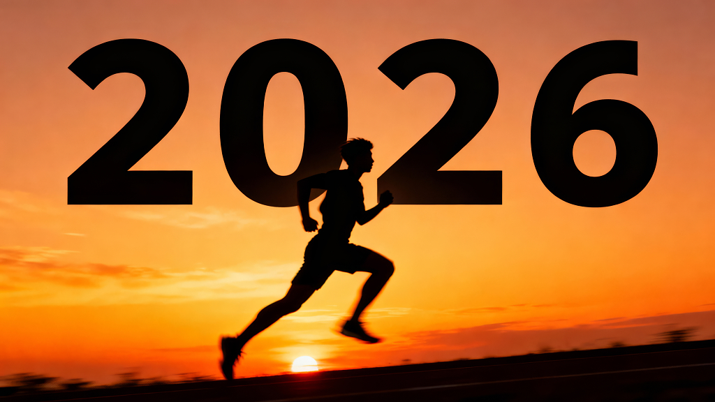 2026新年日落奔跑奋斗励志背景图