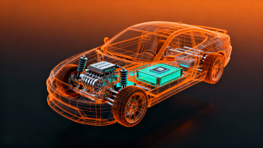 未来汽车结构透视科技感橙色背景图