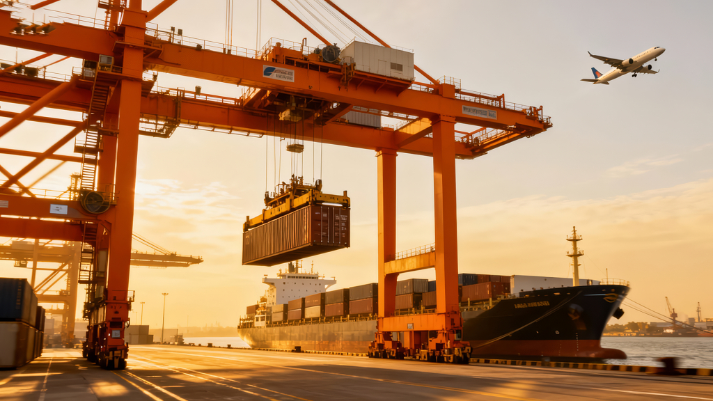 国际贸易港口集装箱运输商业背景图