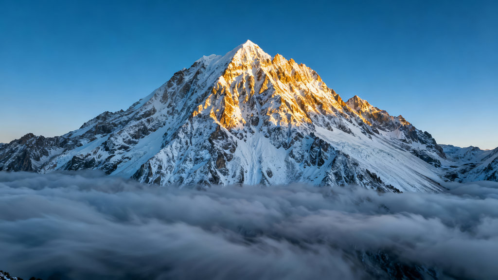 日照金山雪山之巅云海励志背景图