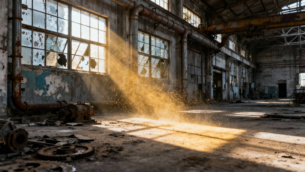 怀旧废弃工厂阳光希望概念背景图